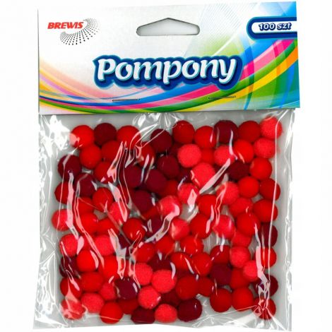 Pompony kreatywne Brewis 1cm Czerwone Mix, 100szt